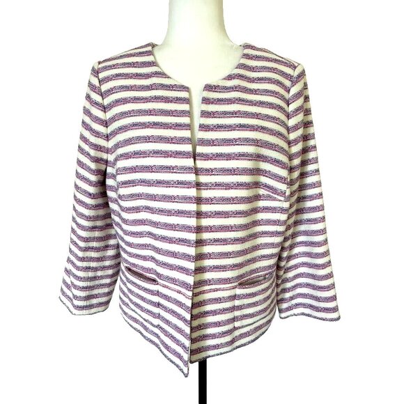 TALBOTS Women's Blazer Jacket Sze 16P Pink Blue Striped 3/4 Sleeve Pockets Lined - Picture 1 of 9